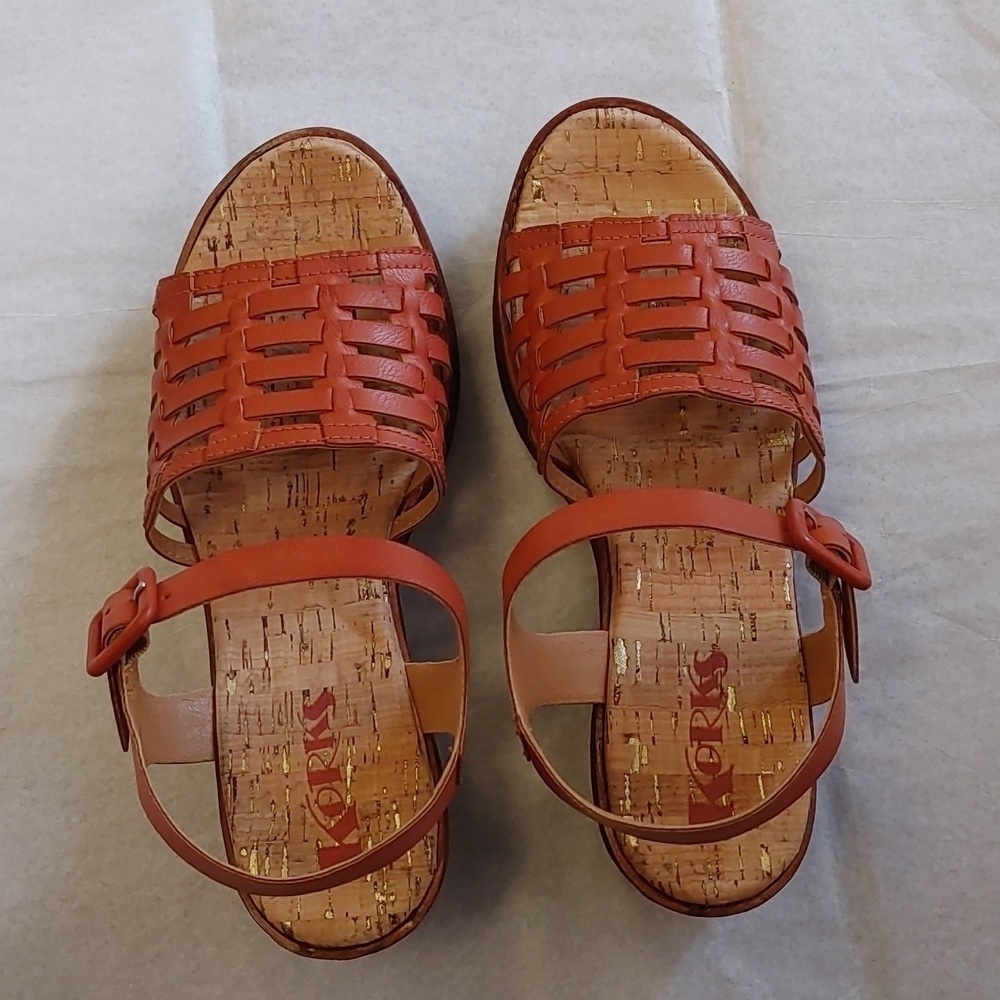 Korks Marley Strappy Wedge Sandal Orange Cinnamon NEW Womens - Picture 2 of 7
